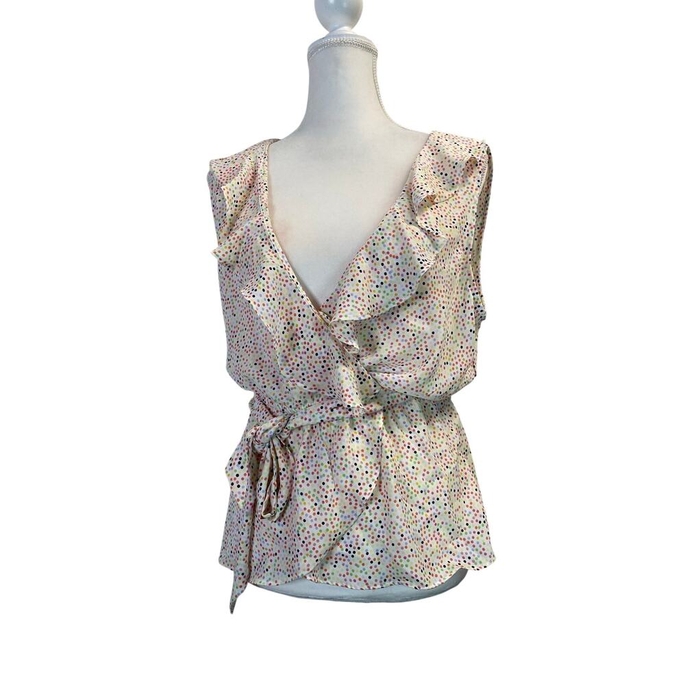 Max Studio Blouse Size large Sleeveless Ruffled V Neck Tie Front NEW